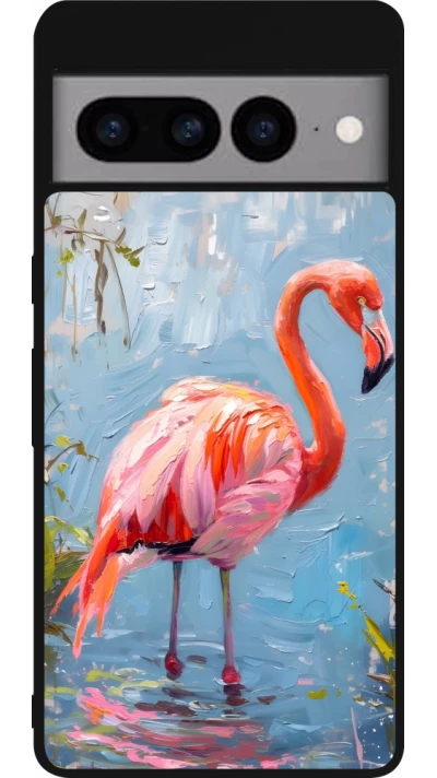 Google Pixel 7 Pro Case Hülle - Silikon schwarz Paint Flamingo