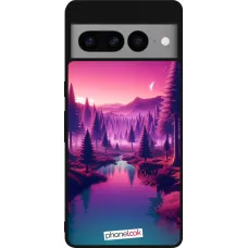 Coque Google Pixel 7 Pro - Silicone rigide noir Paysage Violet-Rose