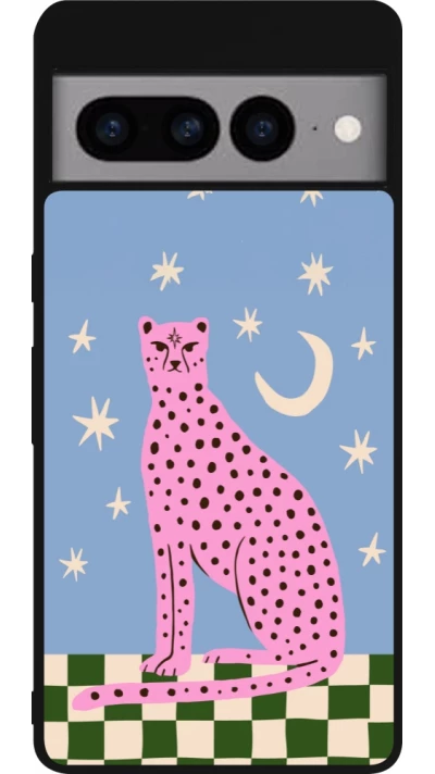 Google Pixel 7 Pro Case Hülle - Silikon schwarz Pink leopard with stars 2026