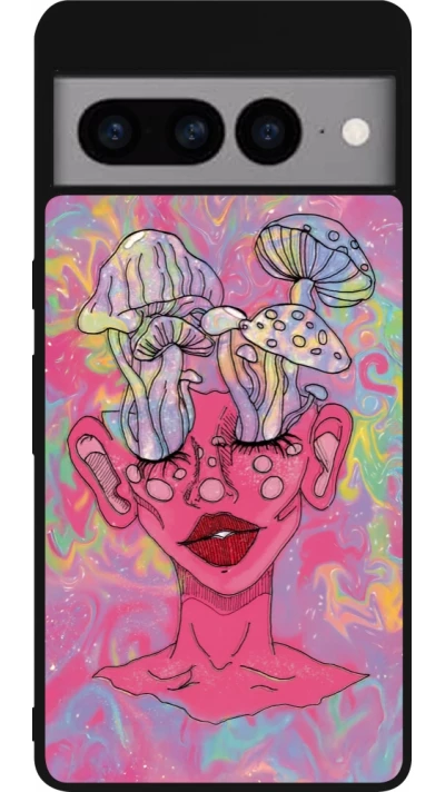 Coque Google Pixel 7 Pro - Silicone rigide noir Psychedelic pink mushroom