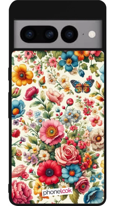 Coque Google Pixel 7 Pro - Silicone rigide noir Spring 25 printemps fleuri
