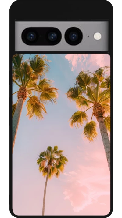 Coque Google Pixel 7 Pro - Silicone rigide noir Summer 2025 Palmiers