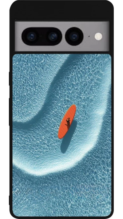 Coque Google Pixel 7 Pro - Silicone rigide noir Orange surf Summer 2026