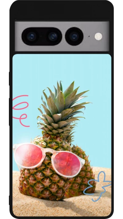 Coque Google Pixel 7 Pro - Silicone rigide noir Pineapple with glasses Summer 2026