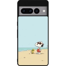 Coque Google Pixel 7 Pro - Silicone rigide noir Snoopy on the beach Summer 2026