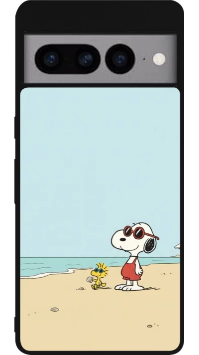 Coque Google Pixel 7 Pro - Silicone rigide noir Snoopy on the beach Summer 2026