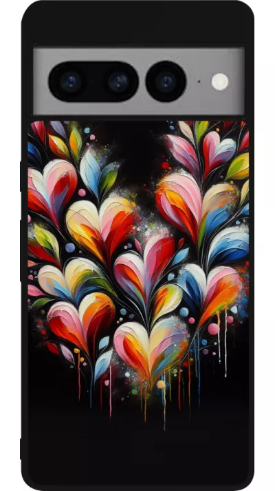 Coque Google Pixel 7 Pro - Silicone rigide noir Valentine 2024 Coeur Noir Abstrait
