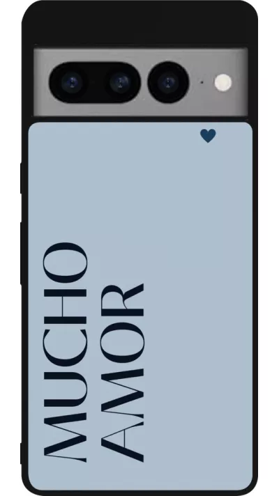 Coque Google Pixel 7 Pro - Silicone rigide noir Valentine 2024 mucho amor azul