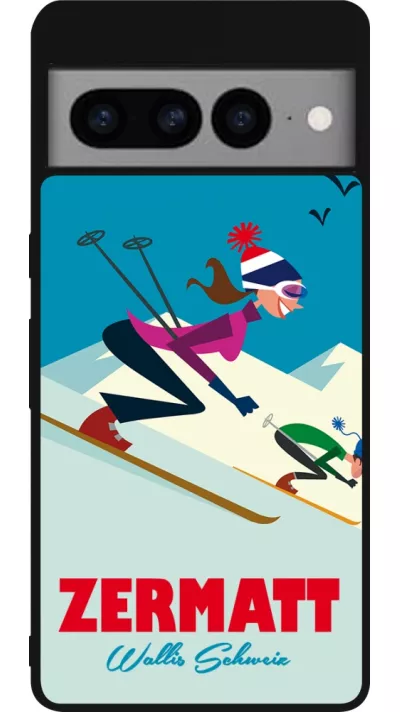 Coque Google Pixel 7 Pro - Silicone rigide noir Zermatt Ski Downhill