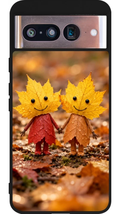 Coque Google Pixel 8 - Silicone rigide noir Autumn 26 Couple of leaves