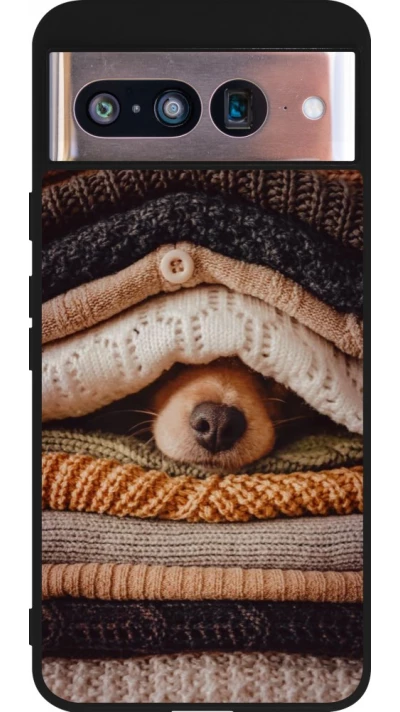 Coque Google Pixel 8 - Silicone rigide noir Autumn 26 Dog under the covers