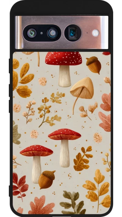 Coque Google Pixel 8 - Silicone rigide noir Autumn 26 Mushrooms and leaves