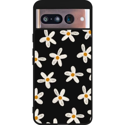 Coque Google Pixel 8 - Silicone rigide noir Easter 2024 white on black flower