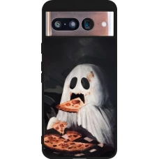 Coque Google Pixel 8 - Silicone rigide noir Halloween 2026 Ghost eating pizza