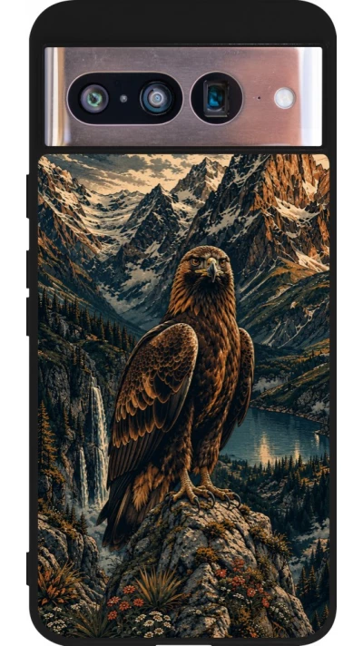 Coque Google Pixel 8 - Silicone rigide noir Linocut Aigle Royal