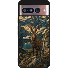 Google Pixel 8 Case Hülle - Silikon schwarz Linocut Steinbock