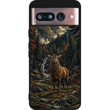 Google Pixel 8 Case Hülle - Silikon schwarz Linocut Reh