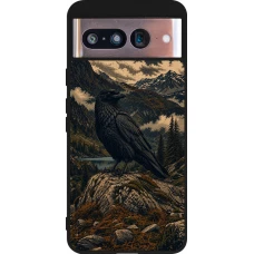 Google Pixel 8 Case Hülle - Silikon schwarz Linocut Grosser Rabe