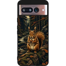Coque Google Pixel 8 - Silicone rigide noir Linocut Ecureuil