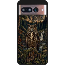 Google Pixel 8 Case Hülle - Silikon schwarz Linocut Uhu