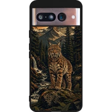 Google Pixel 8 Case Hülle - Silikon schwarz Linocut Luchs
