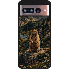 Google Pixel 8 Case Hülle - Silikon schwarz Linocut Murmeltier