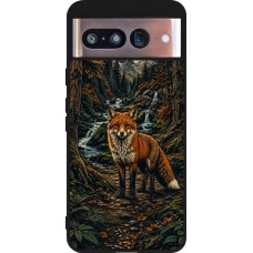 Google Pixel 8 Case Hülle - Silikon schwarz Linocut Fuchs