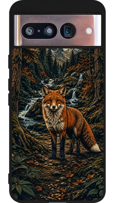 Coque Google Pixel 8 - Silicone rigide noir Linocut Renard