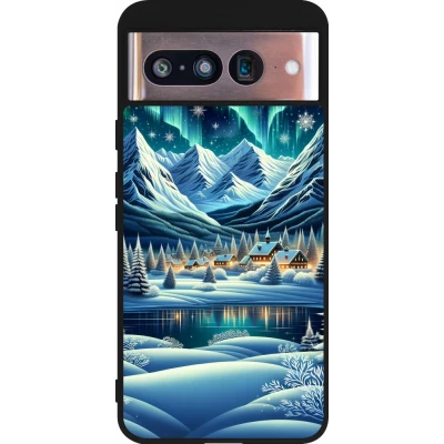 Coque Google Pixel 8 - Silicone rigide noir Snowy Mountain Village Lake night