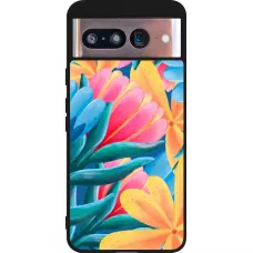 Google Pixel 8 Case Hülle - Silikon schwarz Spring 23 colorful flowers