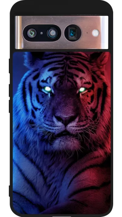 Google Pixel 8 Case Hülle - Silikon schwarz Tiger Blue Red