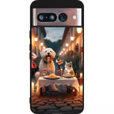 Google Pixel 8 Case Hülle - Silikon schwarz Valentin 2024 Hund & Katze Kerzenlicht