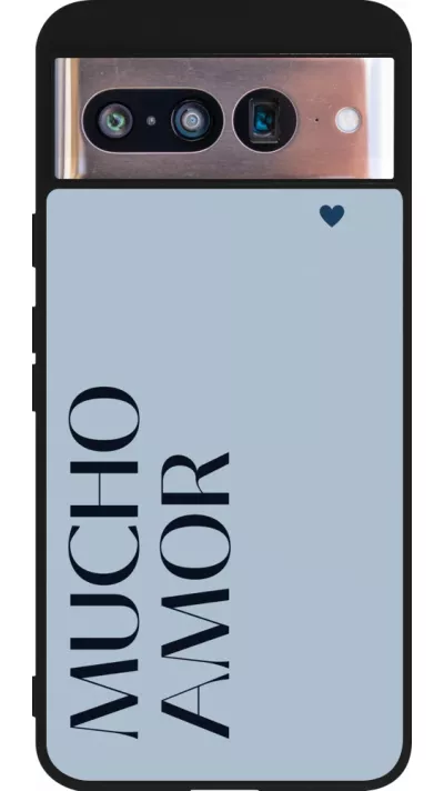 Coque Google Pixel 8 - Silicone rigide noir Valentine 2024 mucho amor azul