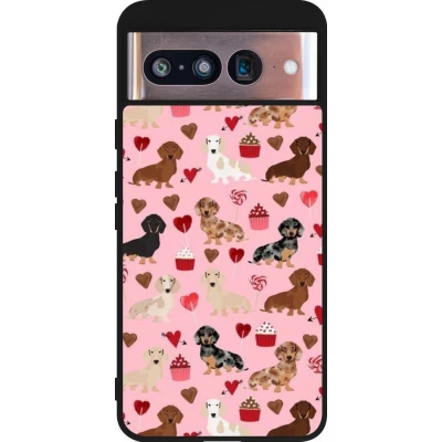Coque Google Pixel 8 - Silicone rigide noir Valentine 2024 puppy love