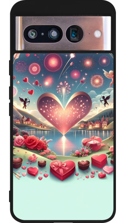 Coque Google Pixel 8 - Silicone rigide noir Valentine 2025 Chic