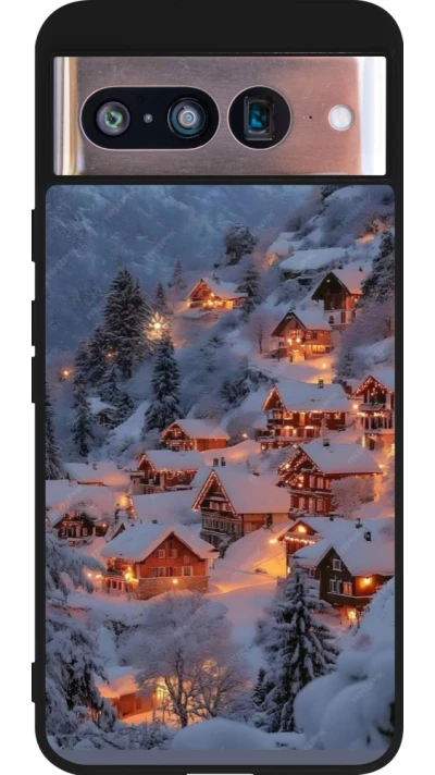 Google Pixel 8 Case Hülle - Silikon schwarz Winter 25 Winter snowy village