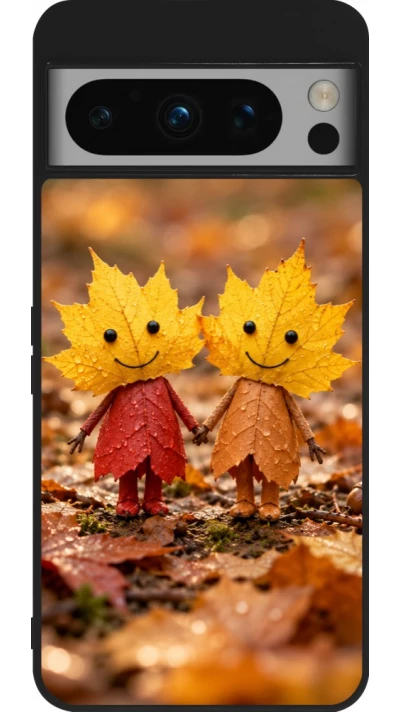 Coque Google Pixel 8 Pro - Silicone rigide noir Autumn 26 Couple of leaves