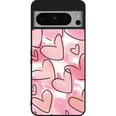 Google Pixel 8 Pro Case Hülle - Silikon schwarz Easter 2023 pink hearts