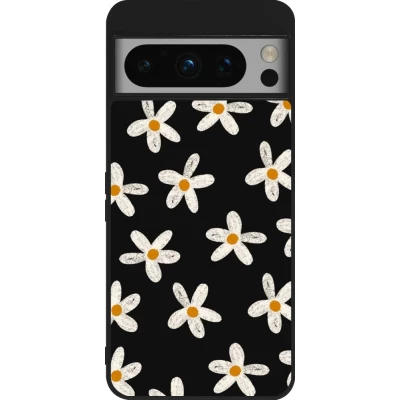 Google Pixel 8 Pro Case Hülle - Silikon schwarz Easter 2024 white on black flower