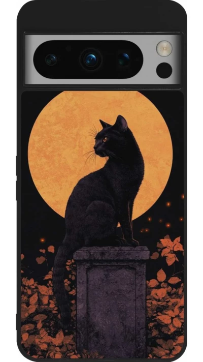 Google Pixel 8 Pro Case Hülle - Silikon schwarz Halloween 2026 Cat Art Nouveau