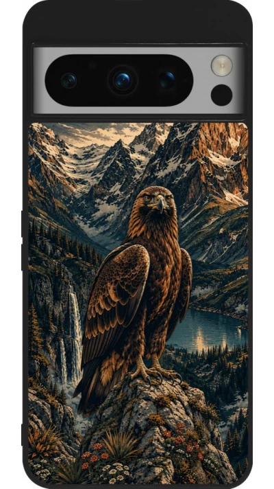 Coque Google Pixel 8 Pro - Silicone rigide noir Linocut Aigle Royal
