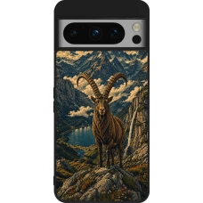 Coque Google Pixel 8 Pro - Silicone rigide noir Linocut Bouquetin