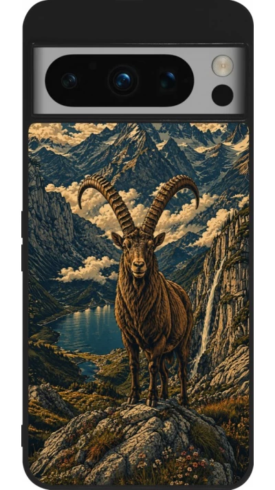 Coque Google Pixel 8 Pro - Silicone rigide noir Linocut Bouquetin