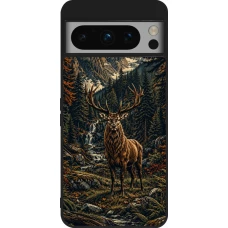 Coque Google Pixel 8 Pro - Silicone rigide noir Linocut Cerf