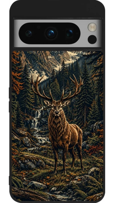 Coque Google Pixel 8 Pro - Silicone rigide noir Linocut Cerf