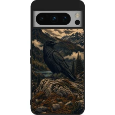 Google Pixel 8 Pro Case Hülle - Silikon schwarz Linocut Grosser Rabe
