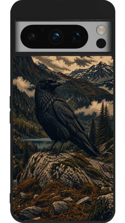 Coque Google Pixel 8 Pro - Silicone rigide noir Linocut Grand Corbeau