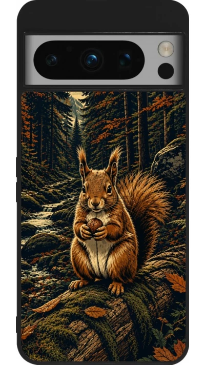 Coque Google Pixel 8 Pro - Silicone rigide noir Linocut Ecureuil