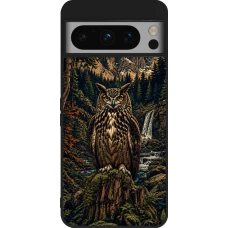 Coque Google Pixel 8 Pro - Silicone rigide noir Linocut Grand-Duc