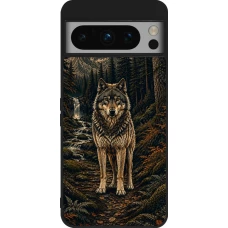 Coque Google Pixel 8 Pro - Silicone rigide noir Linocut Loup
